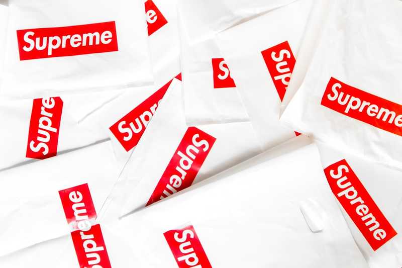 A bunch of free supreme bags that probabl resell for $100 each